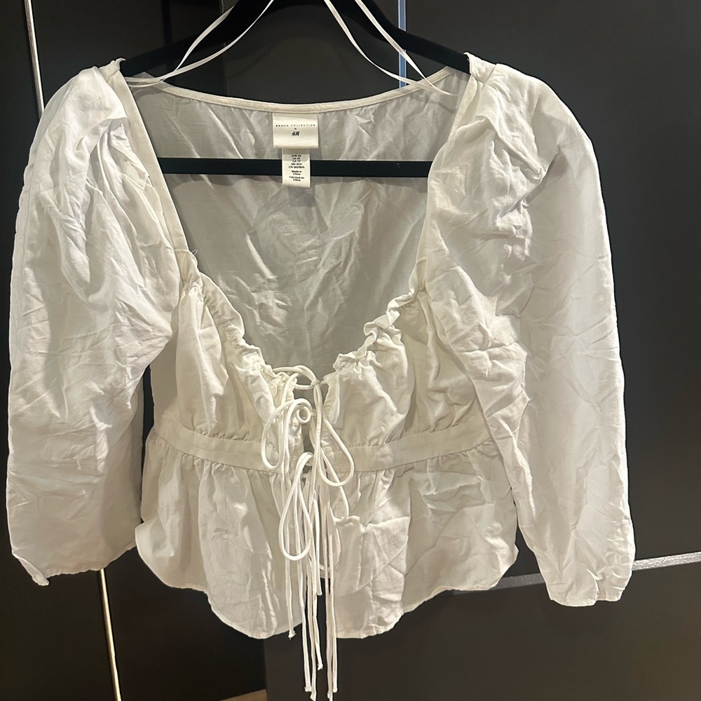 White Peasant Top with Front Ties